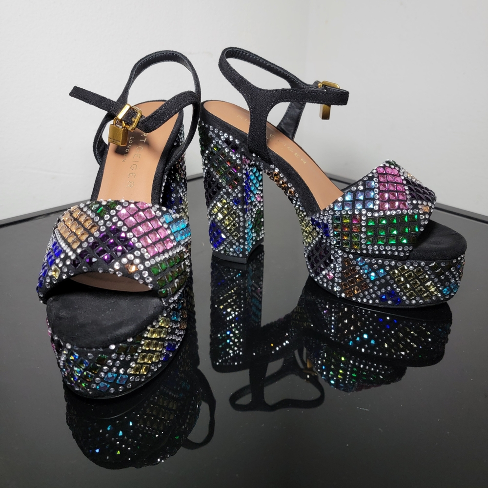 Kurt Geiger Brixton Women's Black Multi-Color Platform Heels Size 6 - Picture 7 of 12